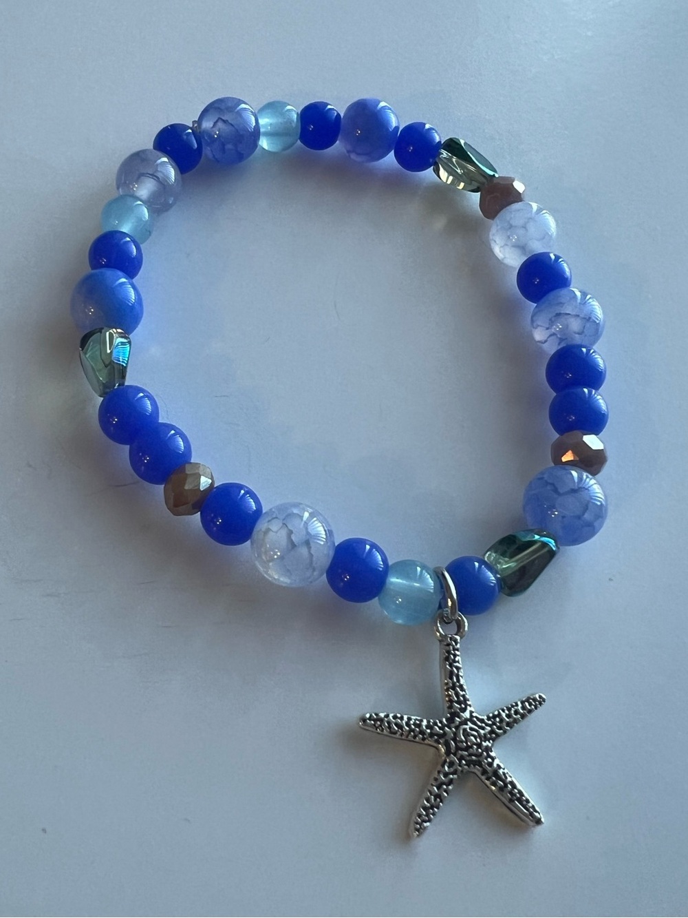 Blue Beaded Starfish Charm Bracelet
